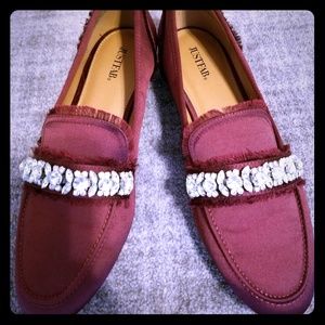 Burgundy Loafers with Jewel Detail